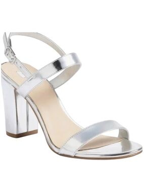 New bp Women’s Lula Slingback Silver‎ Metallic Block Heel Strappy Sandals Formal